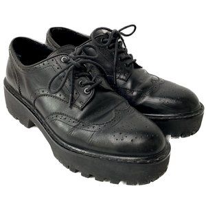 Zara Shoes Women US 6.5 EU 37 Black Brogue Oxford Chunky Lug Sole Platform